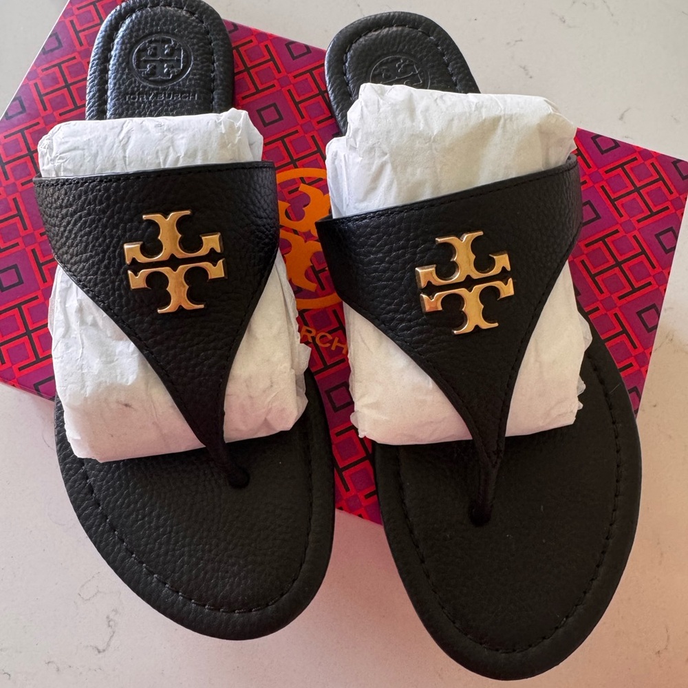 Tory Burch Black and Gold Sandals